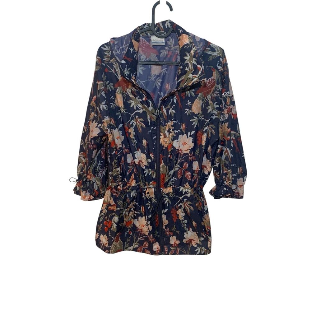 Columbia Womens Full Zip 3/4 Sleeve Flowers Birds Boho Jacket XS Maximalist